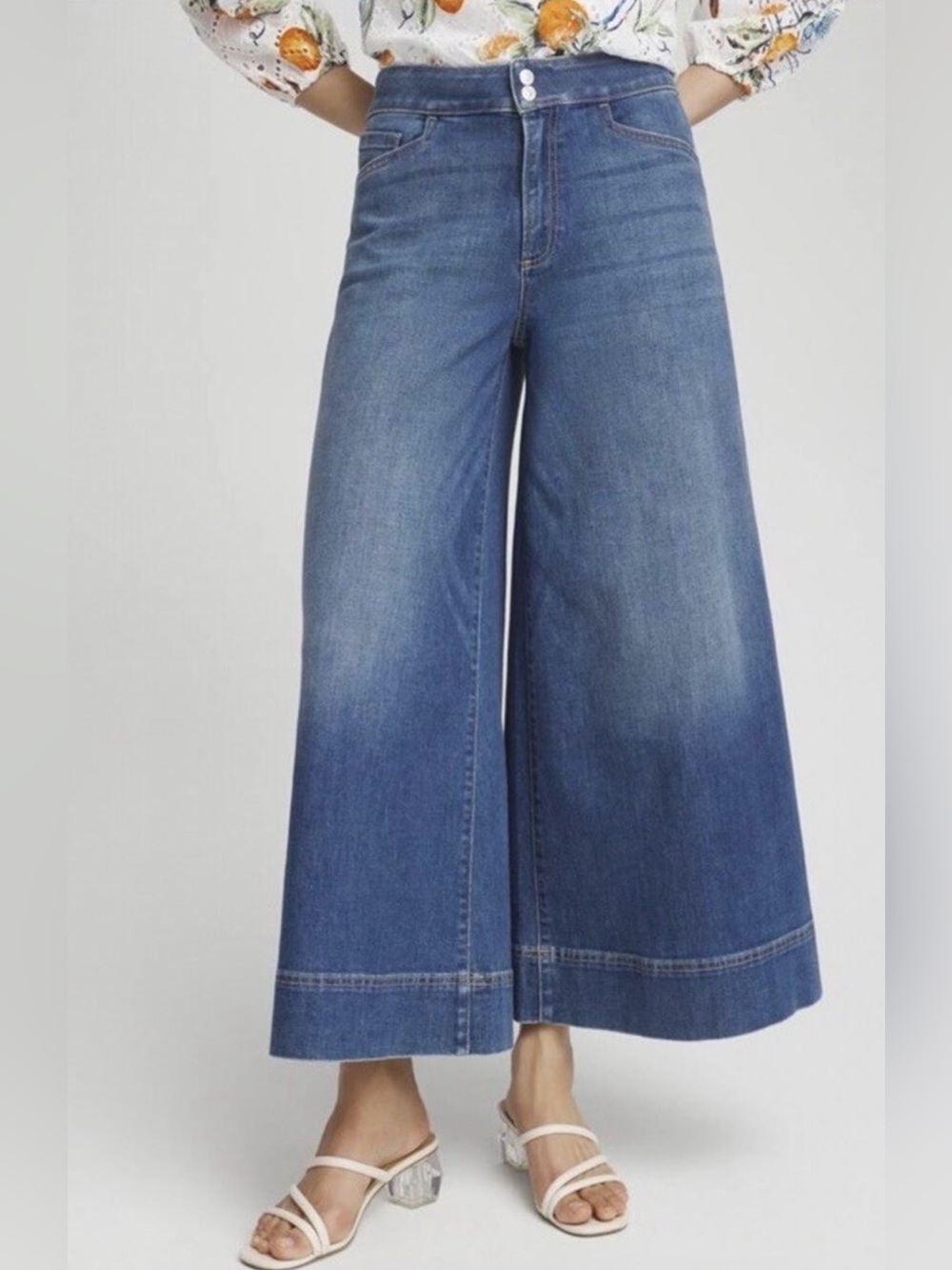 Chico's High Rise Culotte Trouser Jeans Womens 8 Ankle Wide Leg Boho Retro
